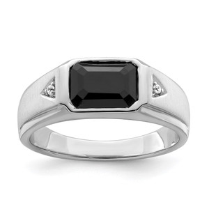 14k White Gold Polished & Satin Onyx & Diamond Mens Ring - RM-2A0EE708-7428