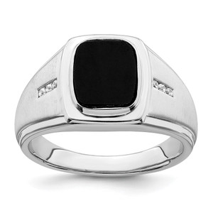 14k White Gold Polished & Satin Onyx & Diamond Mens Ring - RM-966DE8E2-5420