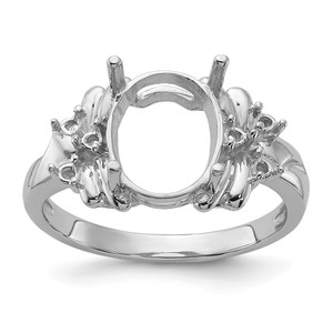 14k White Gold Polished .11ct. Diamond & 10x8 Oval Gemstone Ring Mounting