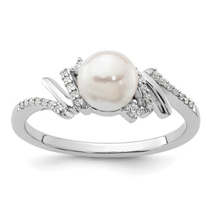 14K White Gold Polished 1/10 carat Diamond and White Freshwater Cultured Pearl Size 7 Ring - RM-A4E73863-5918