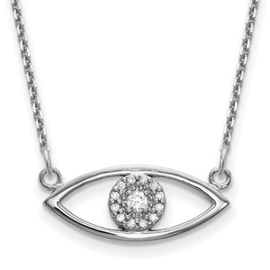 14k White Gold Polished 1/10 carat Diamond Small Evil Eye 18 inch