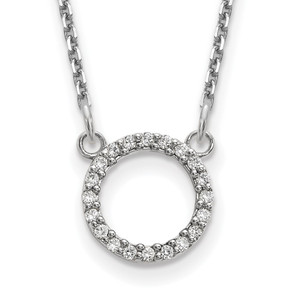 14k White Gold Polished 1/15 carat AAA Diamond Open Circle 18 inch Necklace
