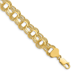 14k 11mm Solid Triple Link 7 inch Charm Bracelet