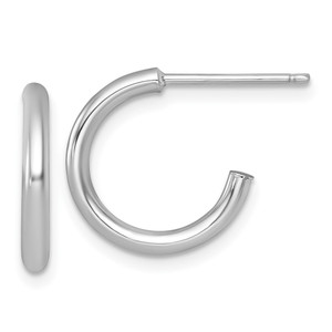 14k White Gold Polished 2.0 x 15mm Tube C-Hoop Post Earrings