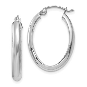14k White Gold Polished 3.5mm Oval Hoop Earrings - TE-FA707B21-4336