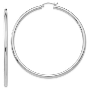 14K White Gold Polished 3mm Lightweight Tube Hoop Earrings - T8-64681582-3033