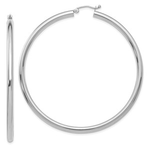 14K White Gold Polished 3mm Tube Hoop Earrings - T8-FA49D1A6-7627