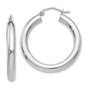 14K White Gold Polished 4mm Lightweight Tube Hoop Earrings - T8-5CB98F2D-3193