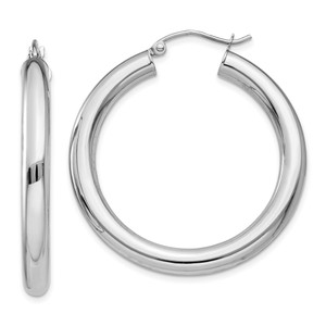 14K White Gold Polished 4mm Lightweight Tube Hoop Earrings - T8-ED0691B2-4646