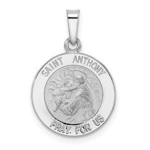 14k White Gold Polished and Satin Hollow St Anthony Medal Pendant - XR-997BC83D-1896