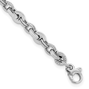 14K White Gold Polished and Textured Fancy Link 8 inch Bracelet - FB-374B72B4-9846