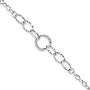 14k White Gold Polished and Textured Fancy Link 8 inch Bracelet - SF-FAFF6702-2313