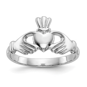 14k White Gold Polished Claddagh Ring - CH-DC7D38D8-1966