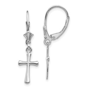 14k White Gold Polished Cross Leverback Earrings - TF-ABE4172D-3380
