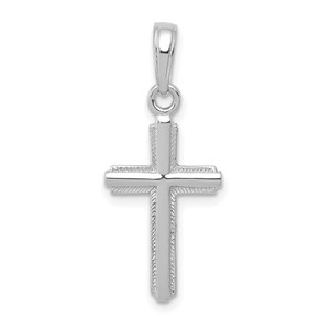 14K White Gold Polished Cross With Striped Border Pendant - K5-F26A5CAA-5707