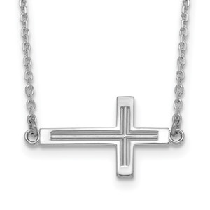 14k White Gold Polished Cut-out Sideways Cross 19 inch Necklace
