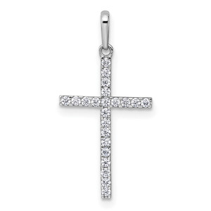 14k White Gold Polished CZ Latin Cross Pendant - XR-14BDF9B1-4614