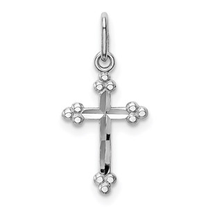 14k White Gold Polished D/C Small Budded Cross Charm