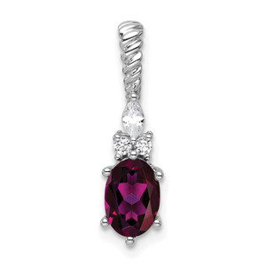 14K White Gold Polished Diamond and Rhodolite Garnet Twisted Chain Slide