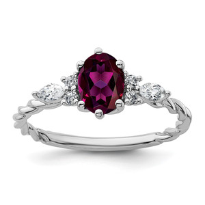 14K White Gold Polished Diamond and Rhodolite Garnet Twisted Ring