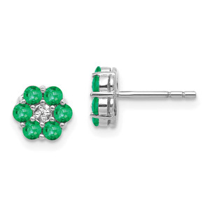 14k White Gold Polished Emerald and Diamond Post Earrings