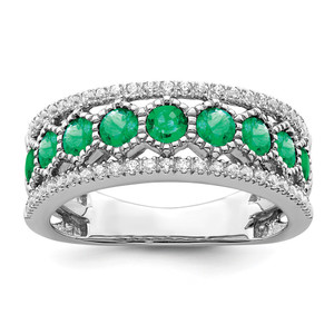 14k White Gold Polished Emerald and Diamond Ring - RM-2C3C37C1-4459