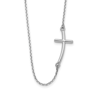 14k White Gold Polished Large Sideways Curved Cross 19 inch Necklace