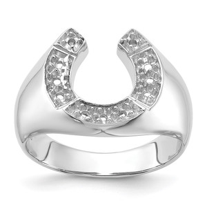 14k White Gold Polished Mens Diamond Horseshoe Ring Mounting