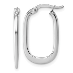 14k White Gold Polished Oval Tapered Tube Hoop Earrings