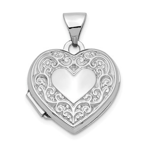 14k White Gold Polished Scrolled 15mm Heart Locket