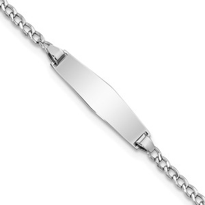 14k White Gold Polished Semi-Solid Chain/Solid Plate Cuban Link Soft Diamond Shape 20x5.5mm Plate 6 inch Baby/Child ID Bracelet