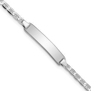 14k White Gold Polished Solid Chain/Solid Plate Anchor Link 20x4mm Plate 6 inch Baby/Child ID Bracelet