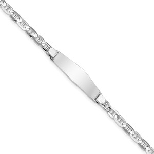 14k White Gold Polished Solid Chain/Solid Plate Anchor Link Soft Diamond Shape 25.5x7.5mm Plate 7 inch ID Bracelet - LI-26DF0424-5625
