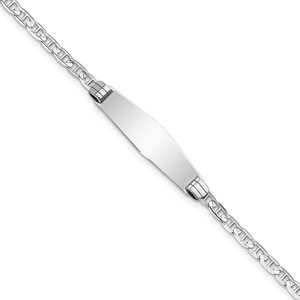14k White Gold Polished Solid Chain/Solid Plate Anchor Link Soft Diamond Shape 25.5x7.5mm Plate 8 inch ID Bracelet - LI-9B2B9101-4112