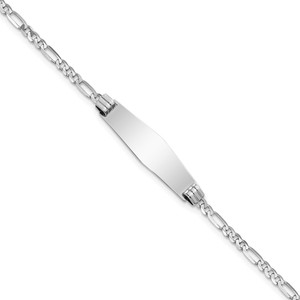 14k White Gold Polished Solid Chain/Solid Plate Figaro Link Soft Diamond Shape 24.5x7.5mm Plate 8 inch ID Bracelet