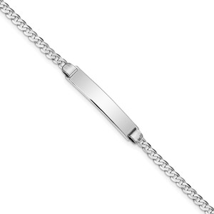 14k White Gold Polished Solid Chain/Solid Plate Flat Curb Link 25.5x4.5mm Plate 8 inch ID Bracelet