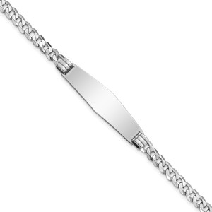 14k White Gold Polished Solid Chain/Solid Plate Flat Curb Link Soft Diamond Shape 33x10mm Plate 7 inch ID Bracelet - LI-98CE9A3B-6860