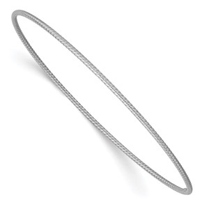 14k White Gold Polished Textured Twist 1.50mm Slip-on Round Bangle Bracelet