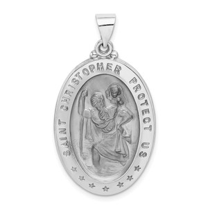 14k White Gold Polished/Satin St Christopher Medal Hollow Pendant - XR-5B13659D-4235