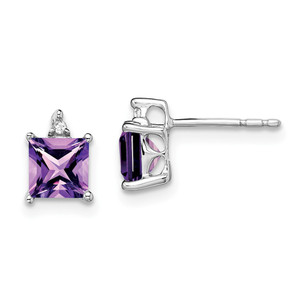 14k White Gold Princess Amethyst and Diamond Earrings