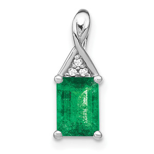 14k White Gold Rectangle Emerald and Diamond Pendant - PM-A2EA8990-5373