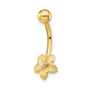 14k 14 Gauge CZ Flower Belly Ring - BD-D69934C7-2060