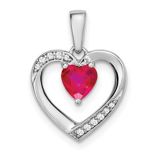 14k White Gold Ruby and Diamond Heart Pendant - PM-4F3CACAD-8259