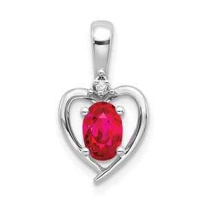 14k White Gold Ruby and Diamond Heart Pendant - XB-109ACA00-6039