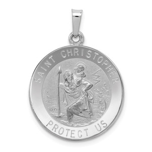 14k White Gold Saint Christopher Medal Pendant - XR-4EBADE44-4943