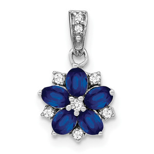 14k White Gold Sapphire and Diamond Floral Pendant - PM-8FA5D374-8824