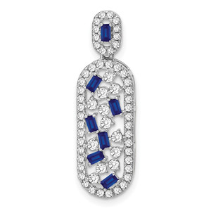 14k White Gold Sapphire and Diamond Oval Chain Slide