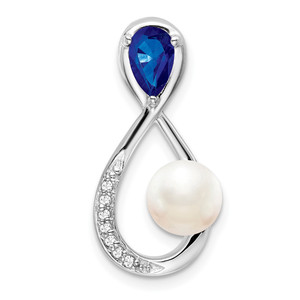 14k White Gold Sapphire/FWC Pearl/Diamond Infinity Chain Slide