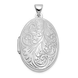 14k White Gold Scroll Design 26mm Oval Locket