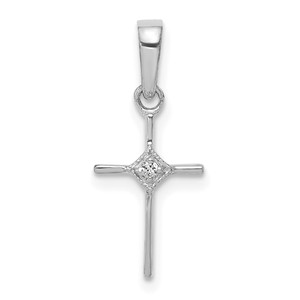 14k White Gold Small .01ct. Diamond Cross Pendant